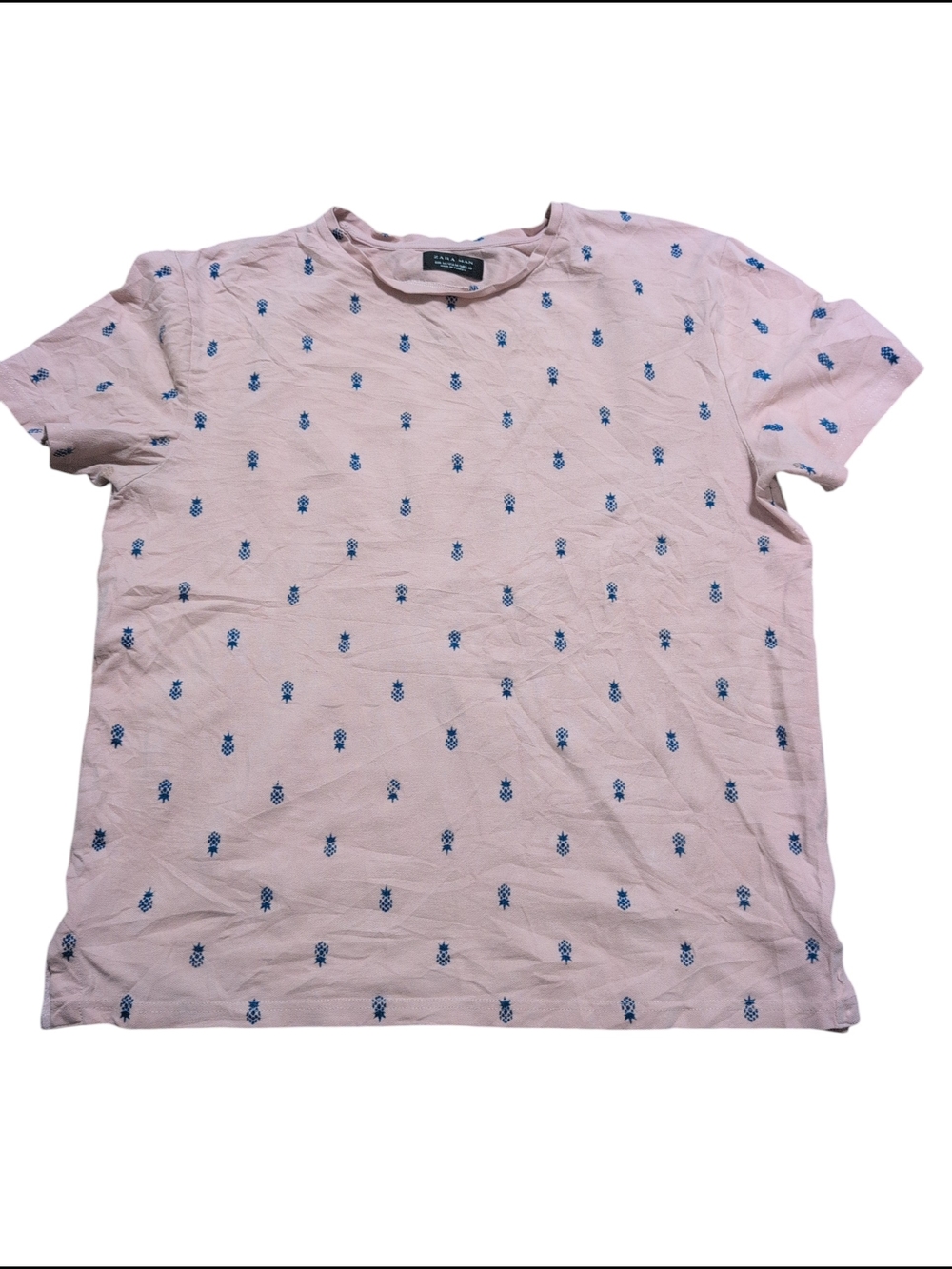 Zara Pale Pink Tee with Navy Pineapple Motif